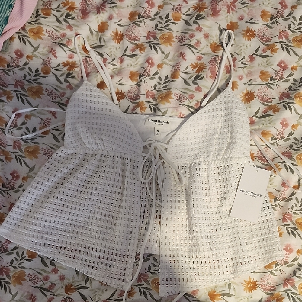 White Cropped Tie Front Camisole